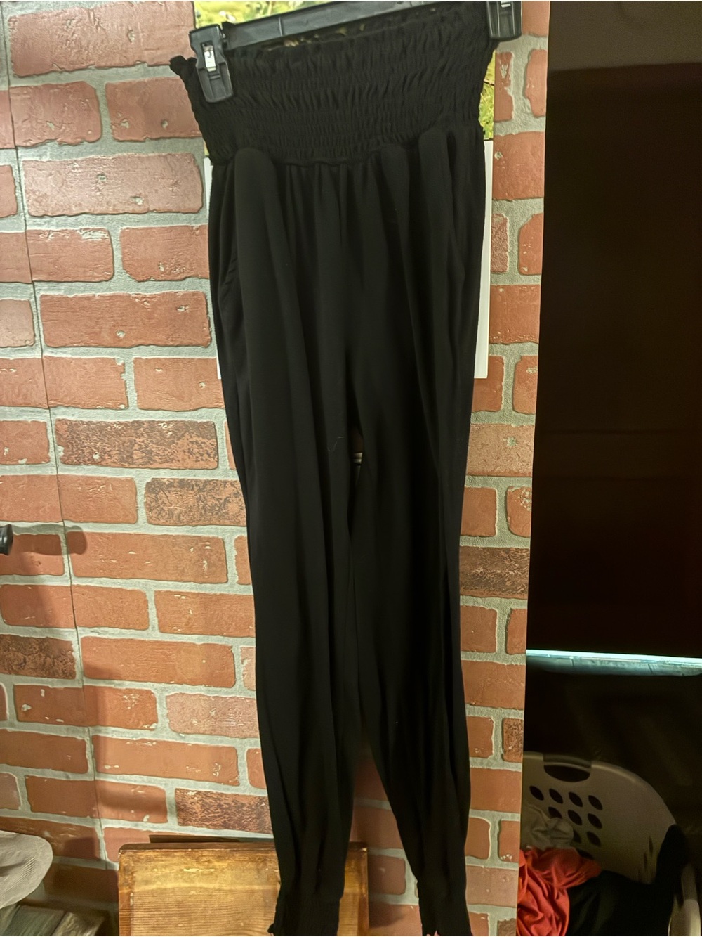 Smocked High-Waist Black Jogger Pants